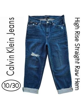 NWOT Calvin Klein High Rise Straight Distressed Raw Hem Jeans (10/30)